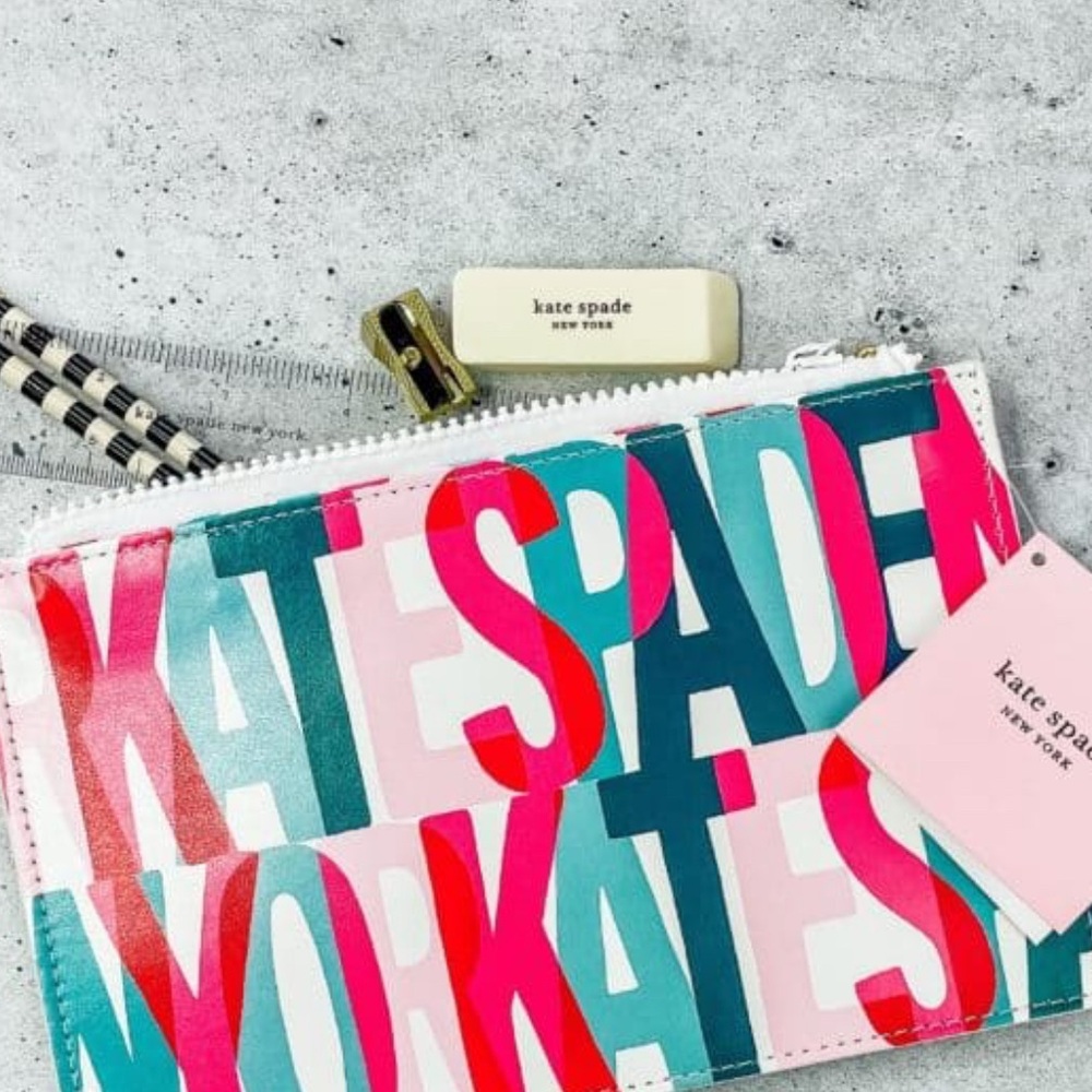 Kate Spade ♠️ Layered Logo Pencil Pouch NWT 2 Pencils, Sharpener, Eraser, Ruler - Picture 11 of 12